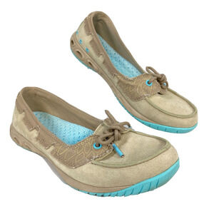Columbia Shoes Womens Sz 7.5‎ Beige Aqua Leather Sunvent Boat  Omni Grip Soles